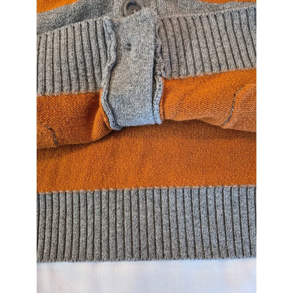 Gap Mens Shawl Collar Rugby Stripe Cardigan Sweater Orange Grey XL Preppy Cozy